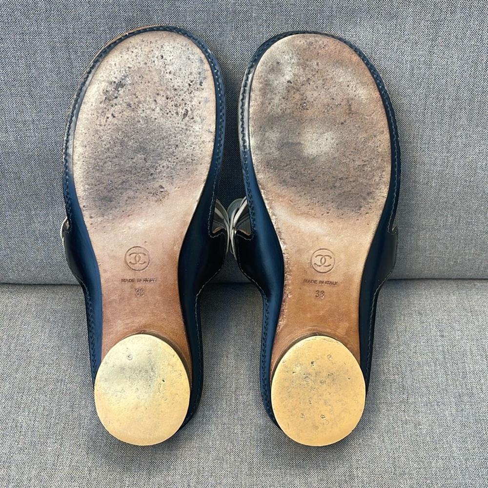 CHANEL Leather Camellia Sandals with Silver CC accents - Picture 10 of 12